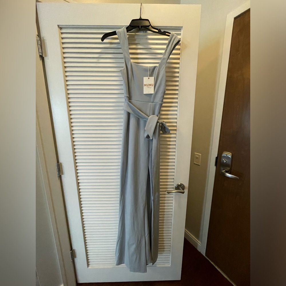 Show Me Your Mumu Paris Gown In Steel Blue Stretch XS